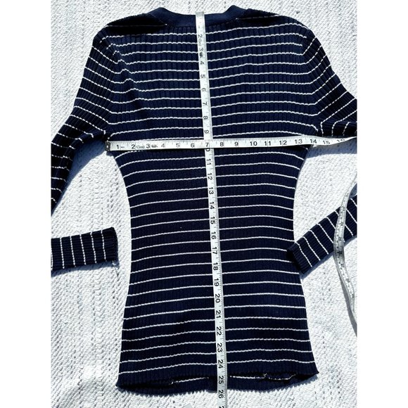 Lauren Ralph Lauren Sweater Blue White Striped Cardigan Nautical Ribbed Womens - Picture 14 of 16